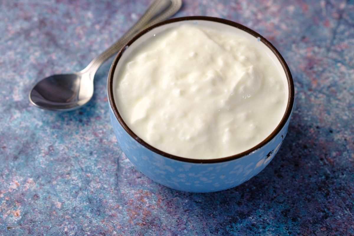 Yogurt magro bianco in ciotola